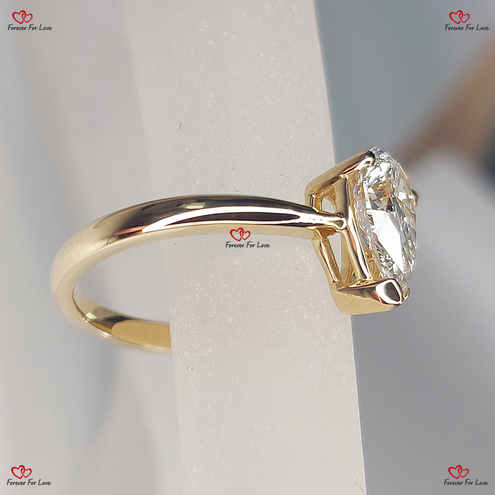 Lab Grown Pear Cut  Yellow Gold Diamond Ring  Modern Diamond Ring