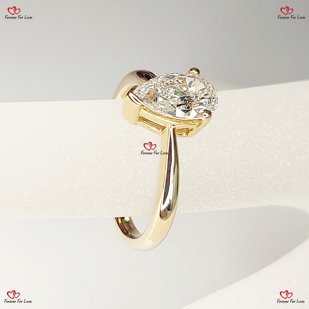 Lab Grown Pear Cut  Yellow Gold Diamond Ring  Modern Diamond Ring