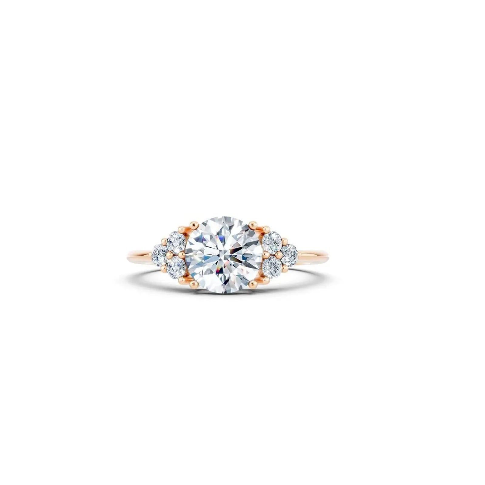 Round Diamond Engagement Ring with Side Clusters - Round
