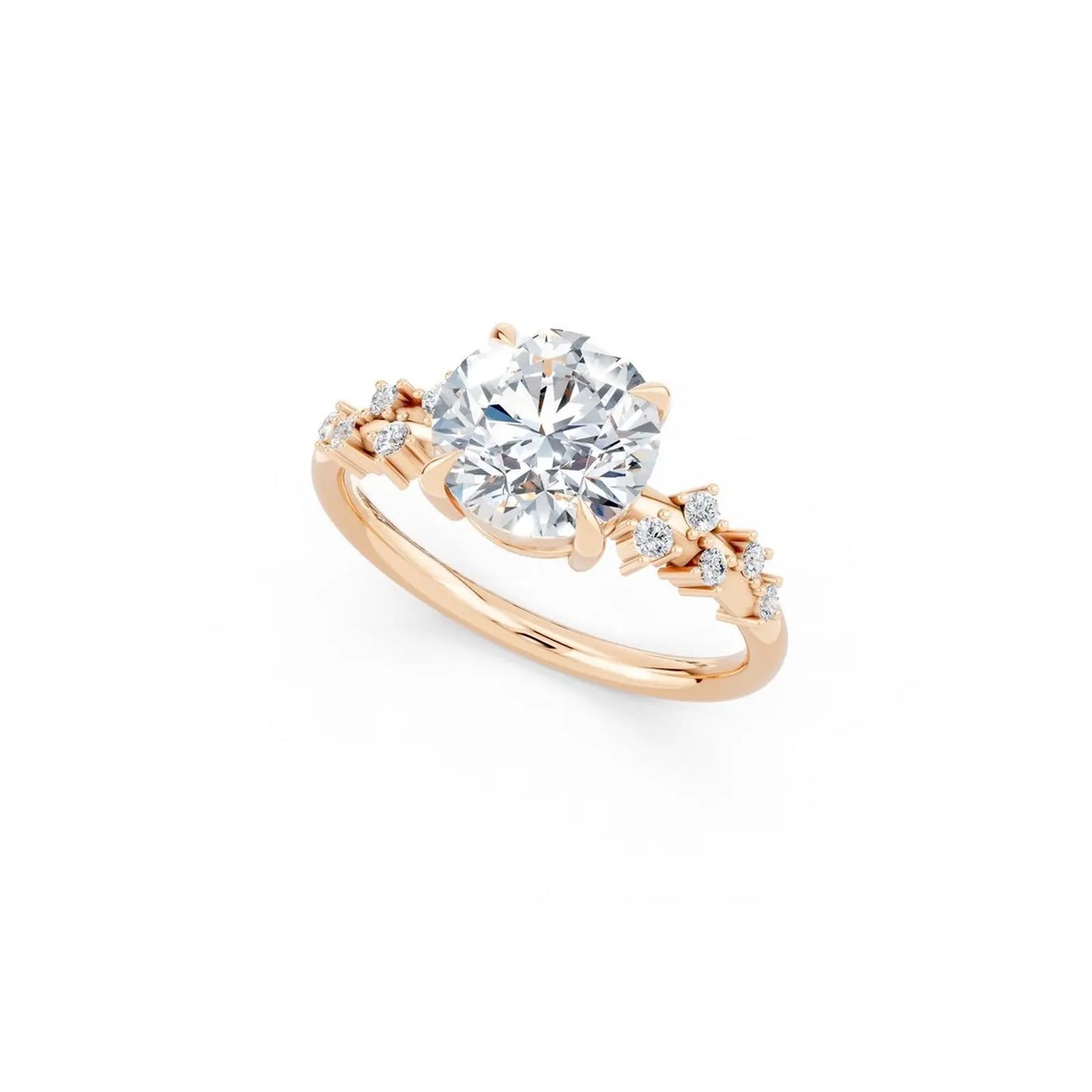 Vintage Round Diamond Engagement Ring with a Geometric Accent Band - Round