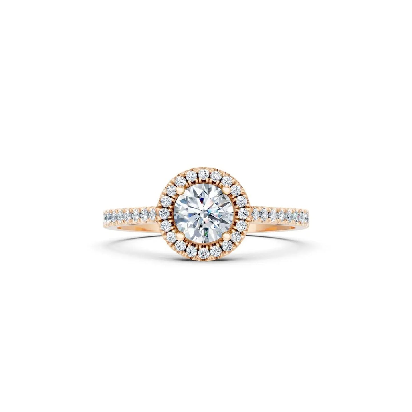 Milgrain Halo Diamond Engagement Ring with Pave Band - Round