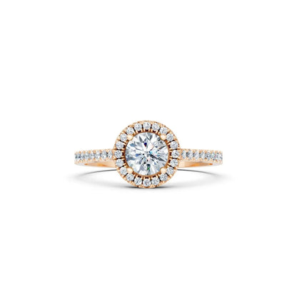 Milgrain Halo Diamond Engagement Ring with Pave Band - Round