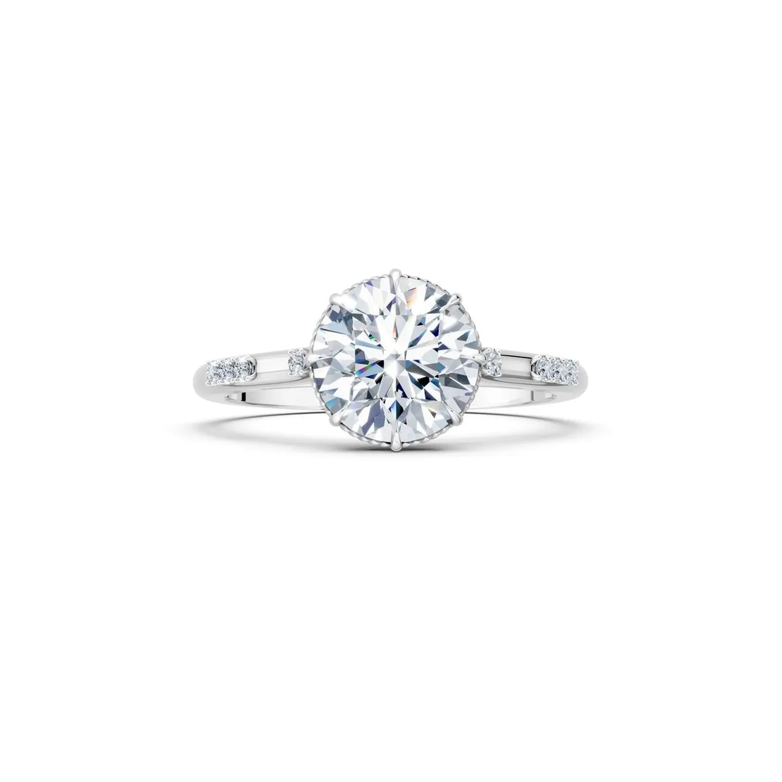Vintage Round Diamond Milgrain Engagement Ring with Diamond Accents - Round