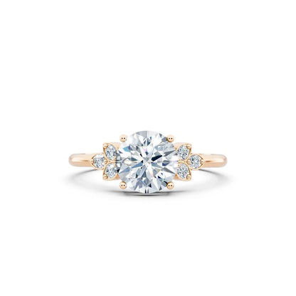 Floral Round Diamond Engagement Ring with Leaf Accents - Round