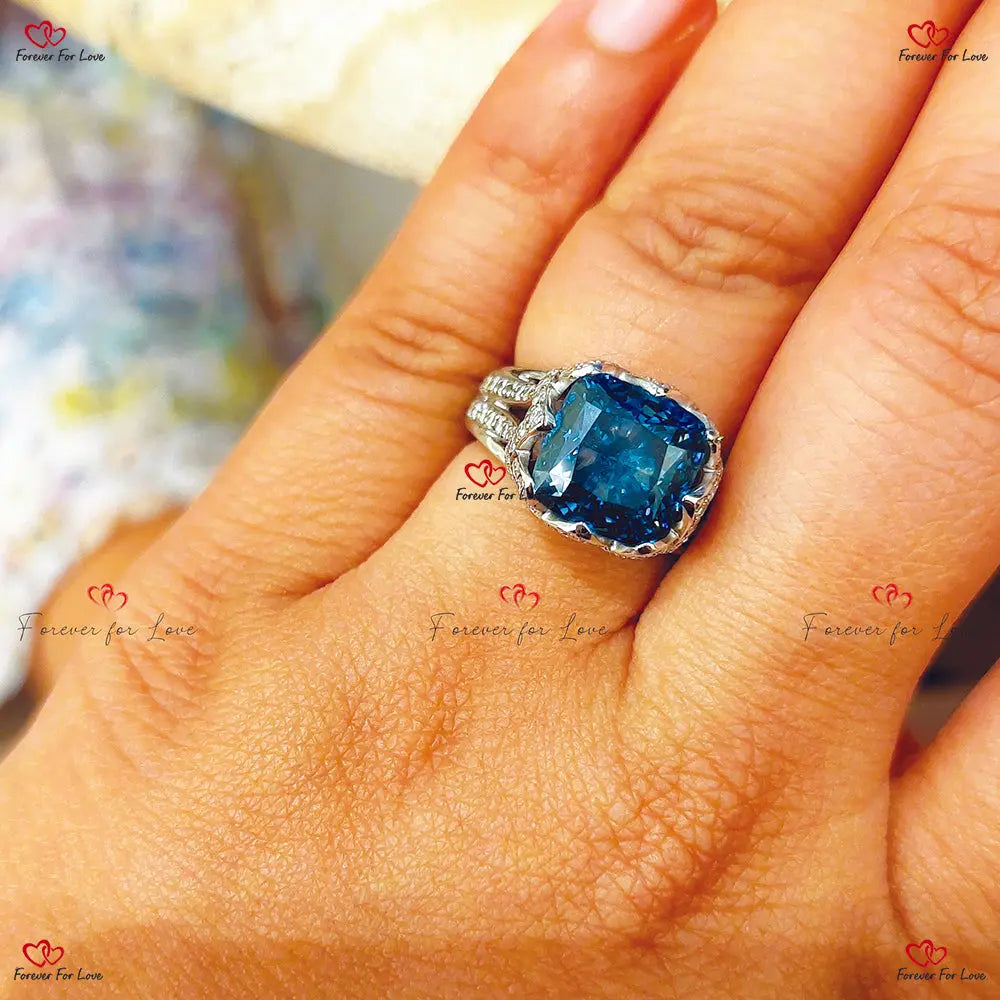 Rare Blue Diamond Engagement Ring - Square Cushion Brilliant Fancy Vivid
