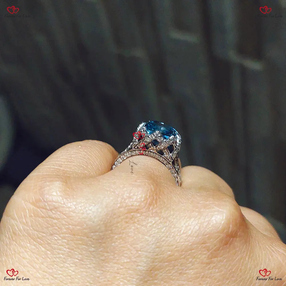 Rare Blue Diamond Engagement Ring - Square Cushion Brilliant Fancy Vivid Cushion cut 1Ct Moissanite Brilliant Cut engagement ring in 935 Argentium Silver — custom handcrafted by Forever For Love
