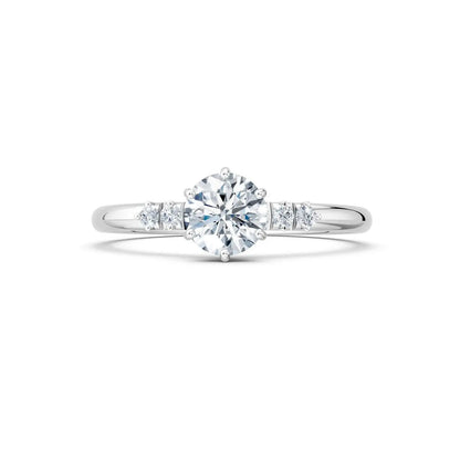 Six-Prong Round Diamond Engagement Ring with Side Stone Accents - Round