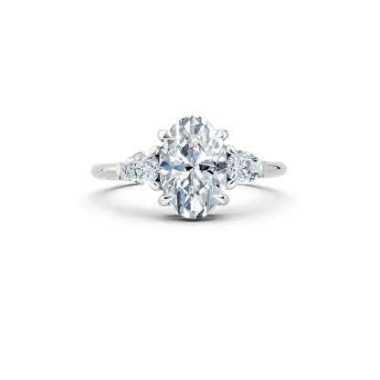 Three-Stone Oval Diamond Engagement Ring with Pear Side Stones - Oval