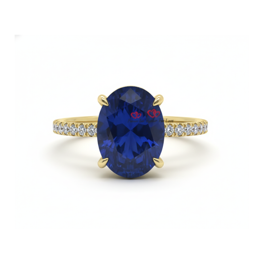 Blue Sapphire Oval Engagement Ring Solid White Gold Forever For Love