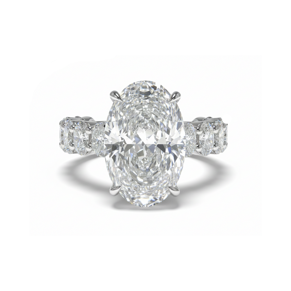 Crushed Ice Oval Engagement Ring - Chunky Oval Band in Solid Gold Forever For Love