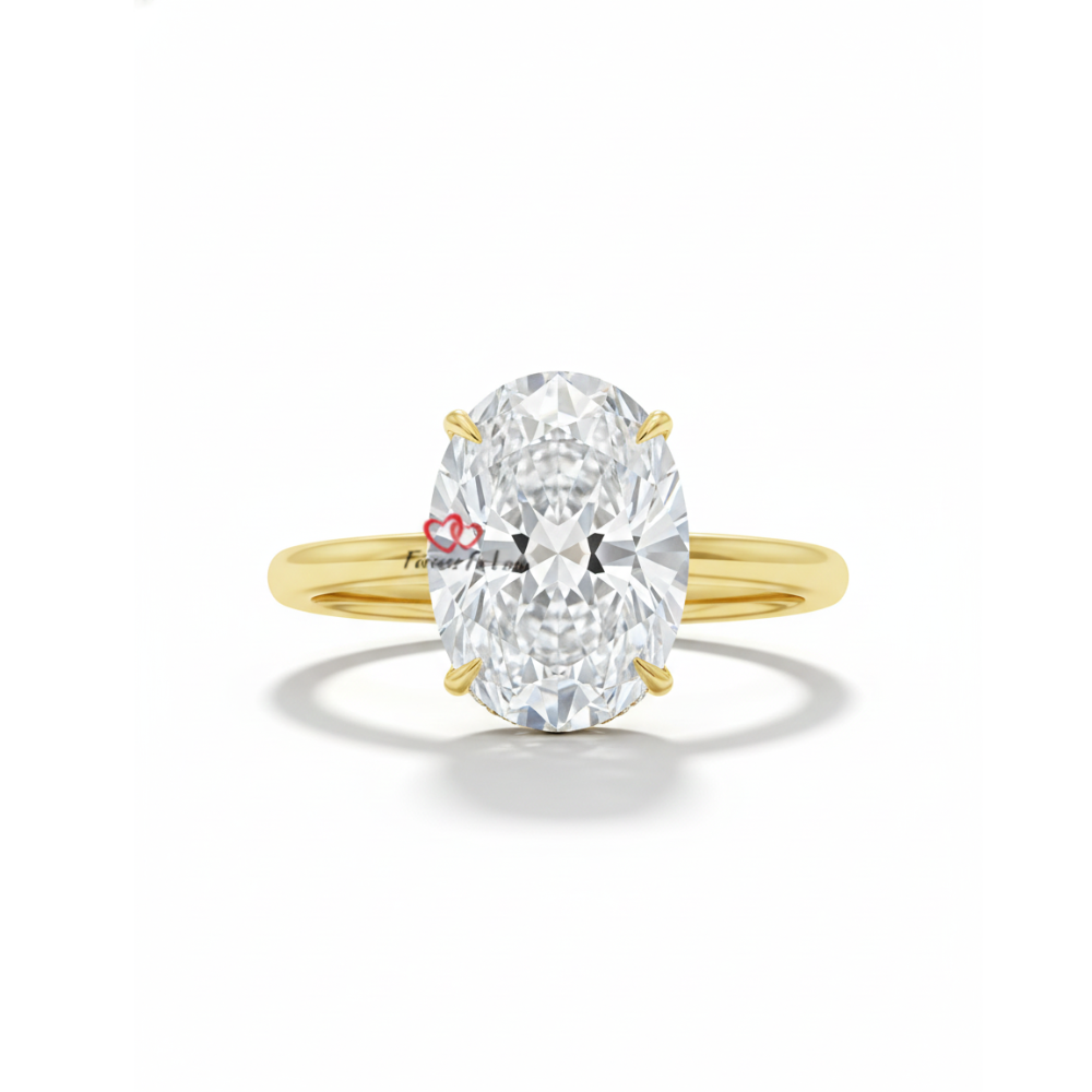 Crushed Ice Oval Moissanite Solitaire Engagement Ring in White Gold Forever For Love