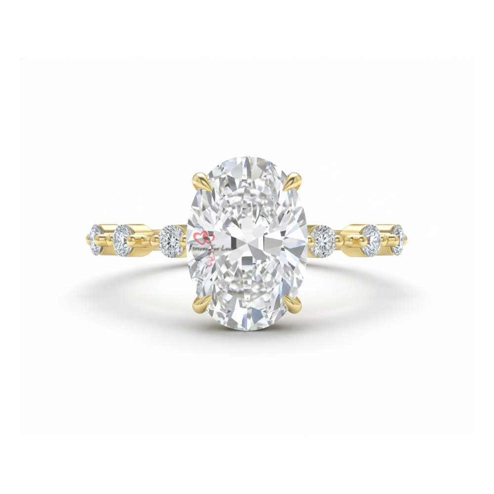 Distance Pave Oval Hybrid Colorless Engagement Ring Forever For Love