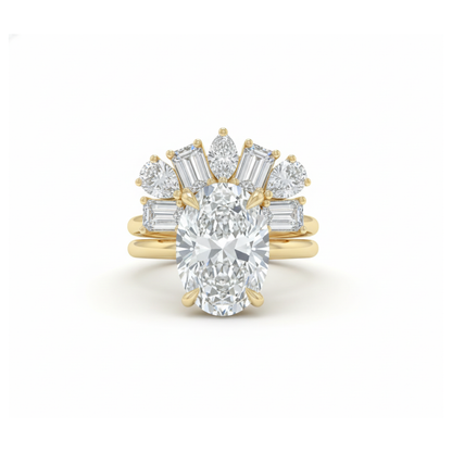 E VS1 CVD Lab Grown Oval Cut Solid Gold Engagement Ring with Hidden Halo | IGI Certified Bridal Set Forever For Love