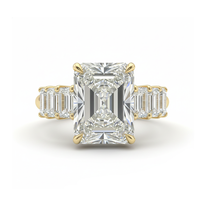 5 Carat Radiant Lab Diamond Engagement Ring, Emerald Pave Band Forever For Love