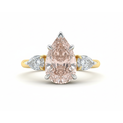 Pink Pear Cut three stone Lab Created Diamond Engagement Ring Forever For Love