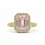Pink Emerald Cut Lab Created Diamond Engagement Ring - IGI Certified Halo Diamond Ring Forever For Love