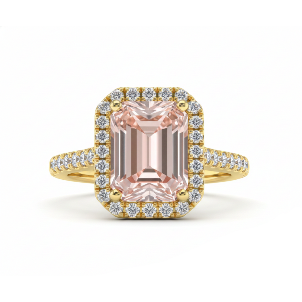 Pink Emerald Cut Lab Created Diamond Engagement Ring - IGI Certified Halo Diamond Ring Forever For Love