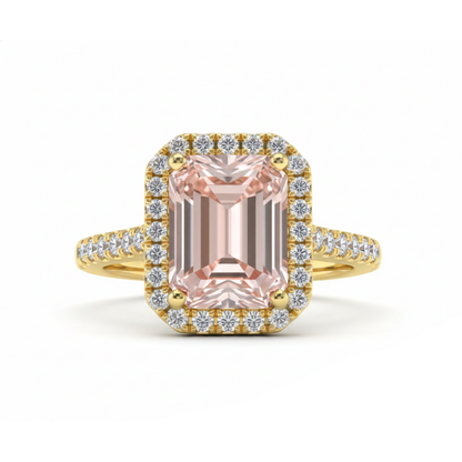 Pink Emerald Cut Lab Created Diamond Engagement Ring - IGI Certified Halo Diamond Ring Forever For Love