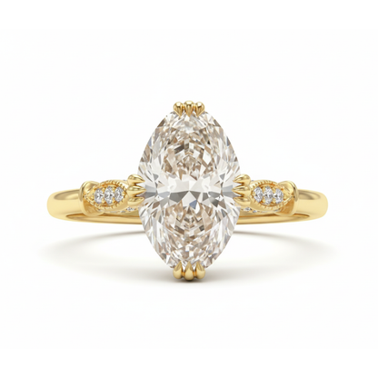 Unique Vintage Oval Diamond Engagement Ring -  F VS1 Lab Grown Diamond in Solid Gold IGI Certified Forever For Love