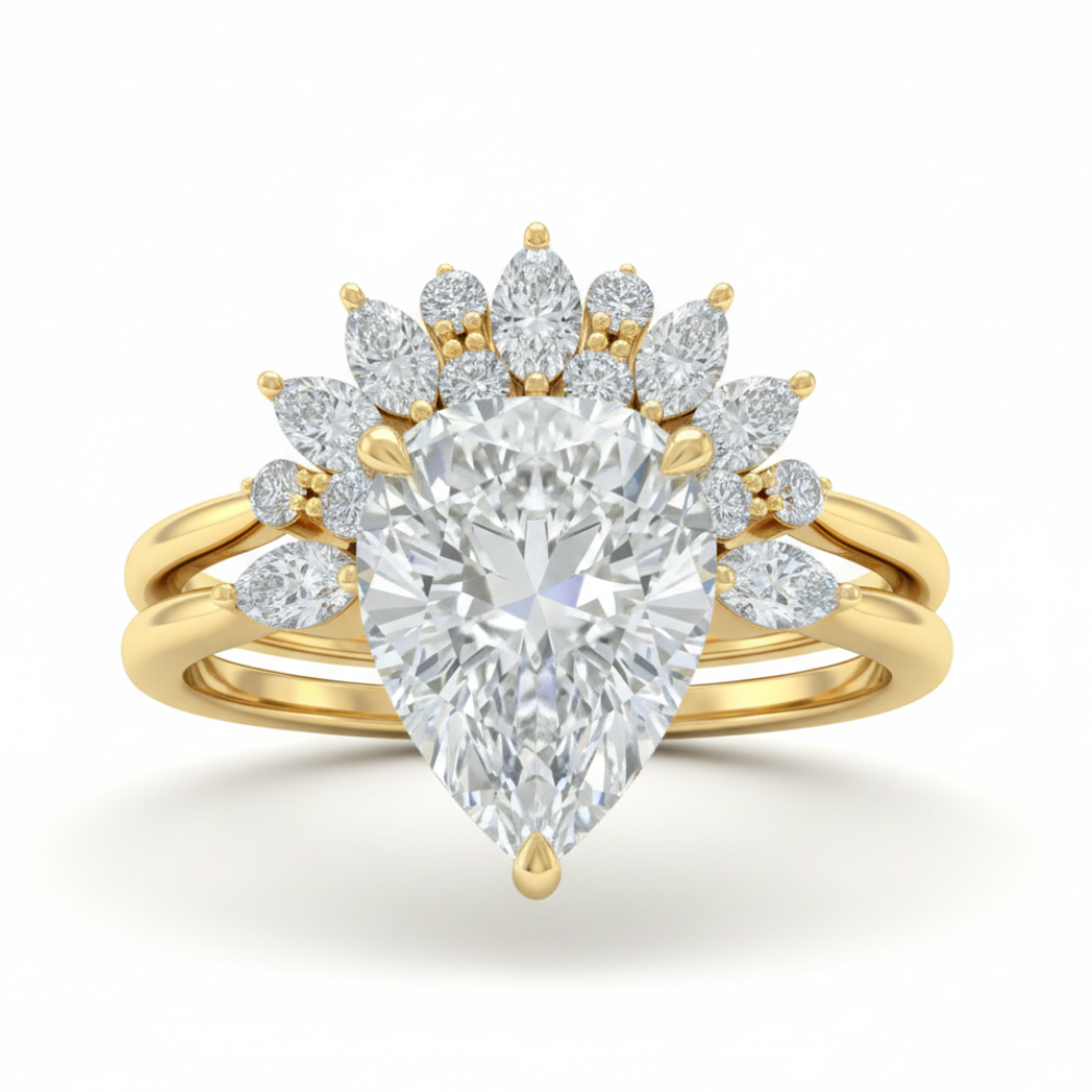 Vintage Pear Cut Lab Created Diamond Ring | Pear Engagement Ring | Pear Diamond Wedding Set for Women | Anniversary Gift for Her | Platinum Forever For Love