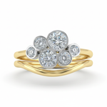 Unique Vintage Round Lab Grown Diamond Bubble Scatter Ring | Diamond Asymmetrical Conflict Free Diamond Bridal Set | Solid Gold Two Tone Ring Forever For Love