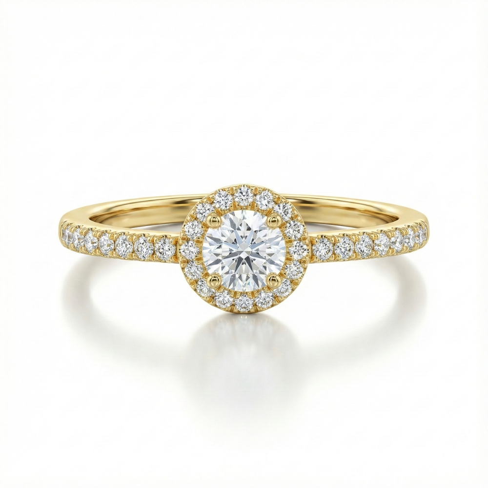 0.5 Carat Halo and Pave Band Natural Round Diamond ring Forever For Love