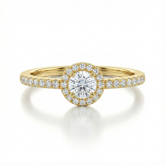 0.5 Carat Halo and Pave Band Natural Round Diamond ring Forever For Love
