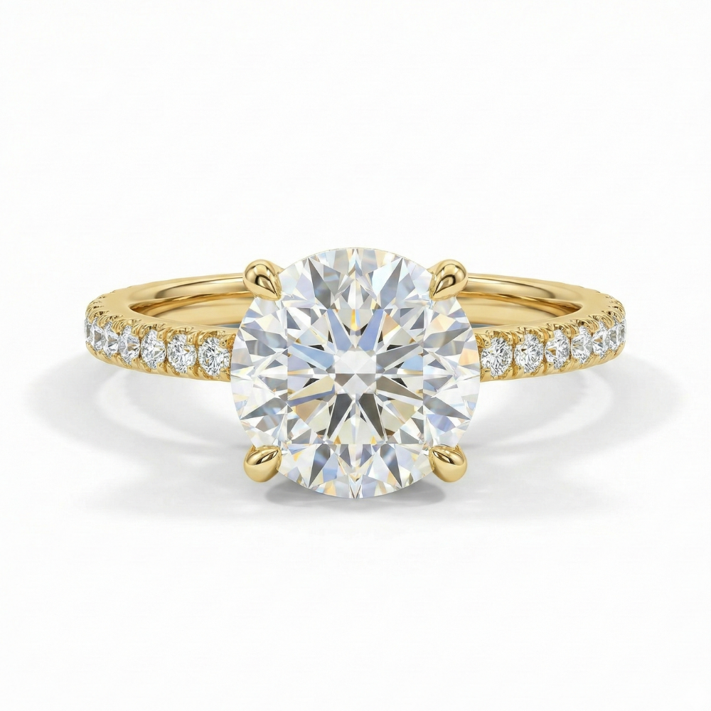 1,50 Karat runder Diamant-Verlobungsring | Weißgold | Pavé-Solitär | IGI-zertifizierter, im Labor hergestellter Diamant