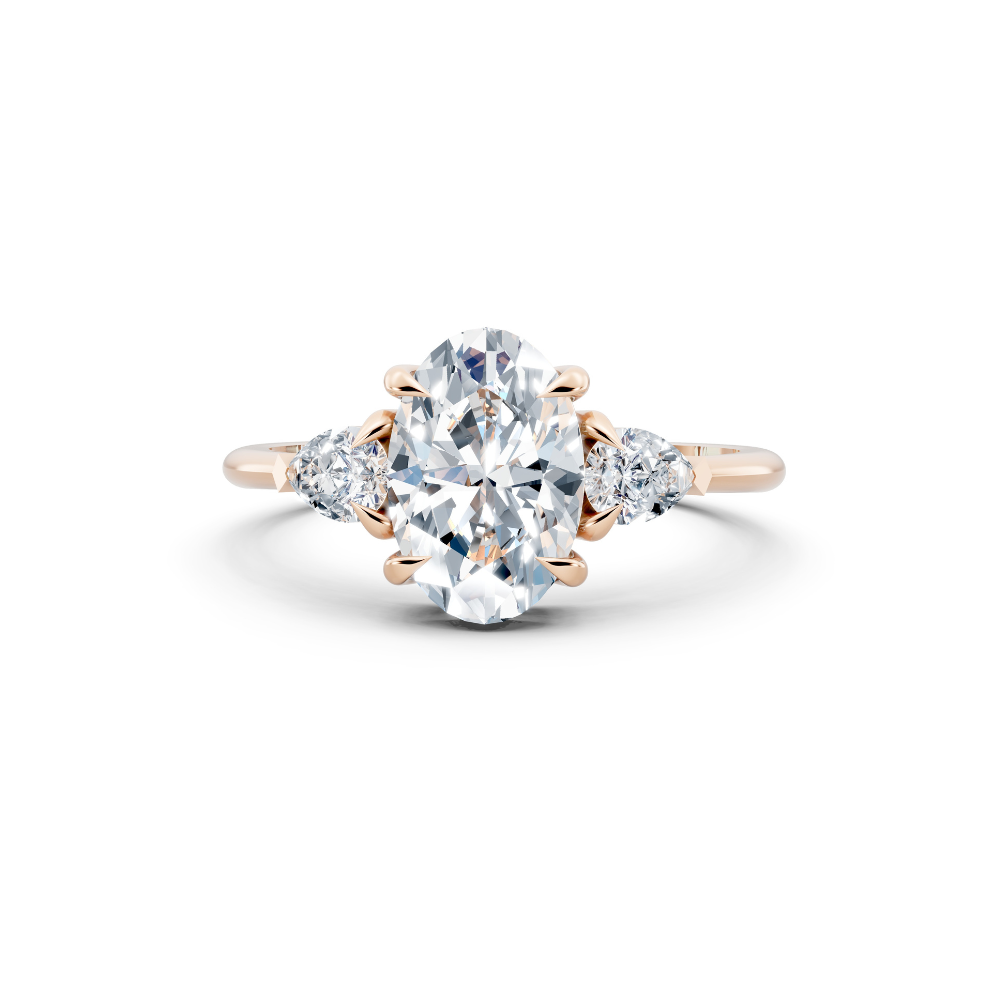 2.5 Carat IGI Certified F Color VVS2 Clarity Oval Cut Lab Grown Three Stone Diamond Engagement Ring with Pear Side Diamonds - White Gold Forever For Love