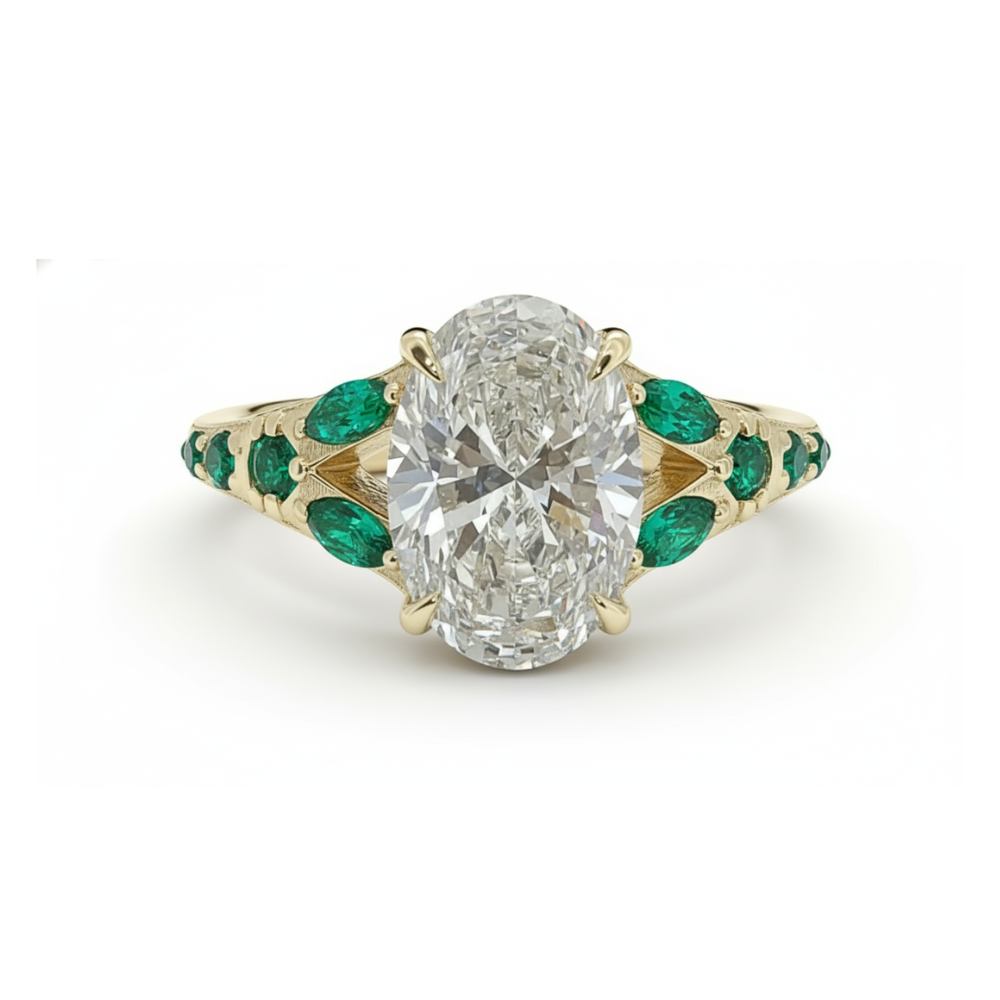1.0 Carat E , IGI Certified Lab Grown Oval Cut Diamond Ring, Vintage Emerald Diamond Band Forever For Love