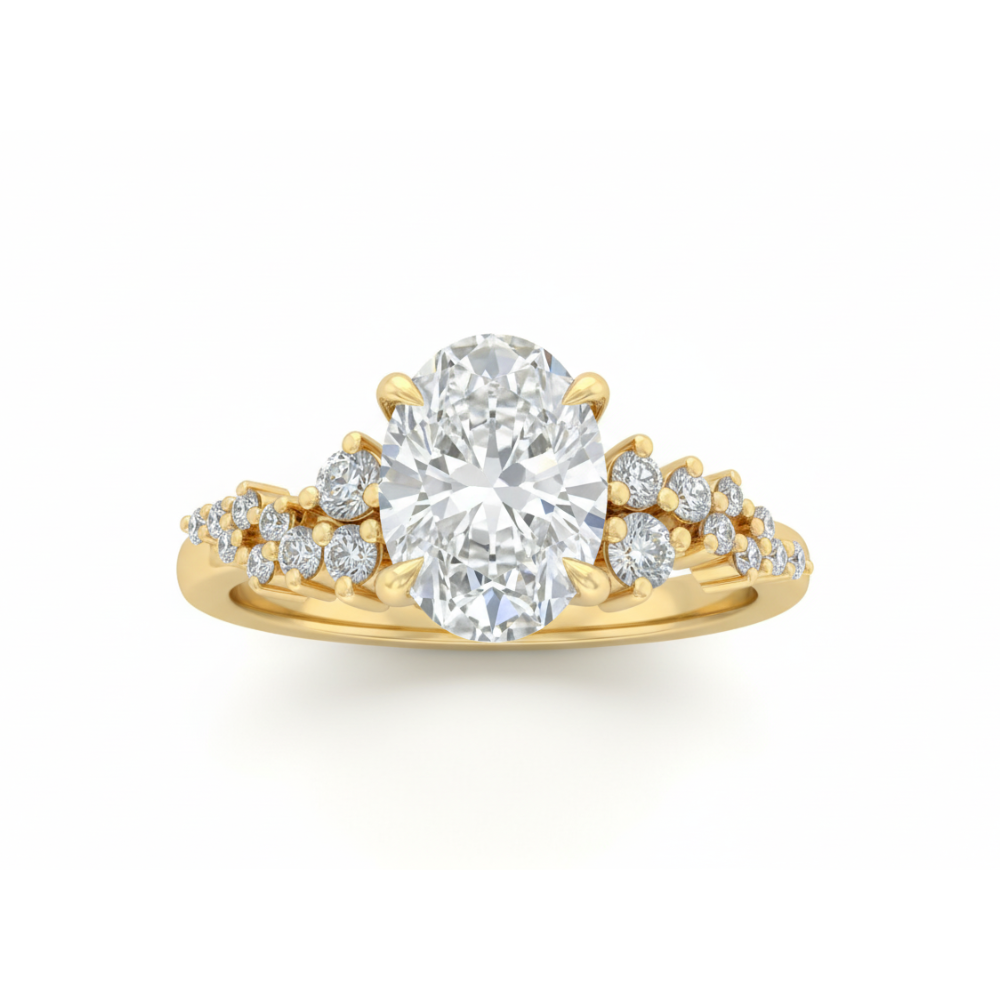 1.5 Carat Oval Lab Grown Diamond Ring - Vintage Round Cluster IGI Certified Custom Gold Engagement Ring Forever For Love