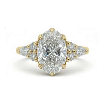 1.5 Carats  Oval Diamond engagement ring unique Cluster Yellow gold engagement ring Forever For Love