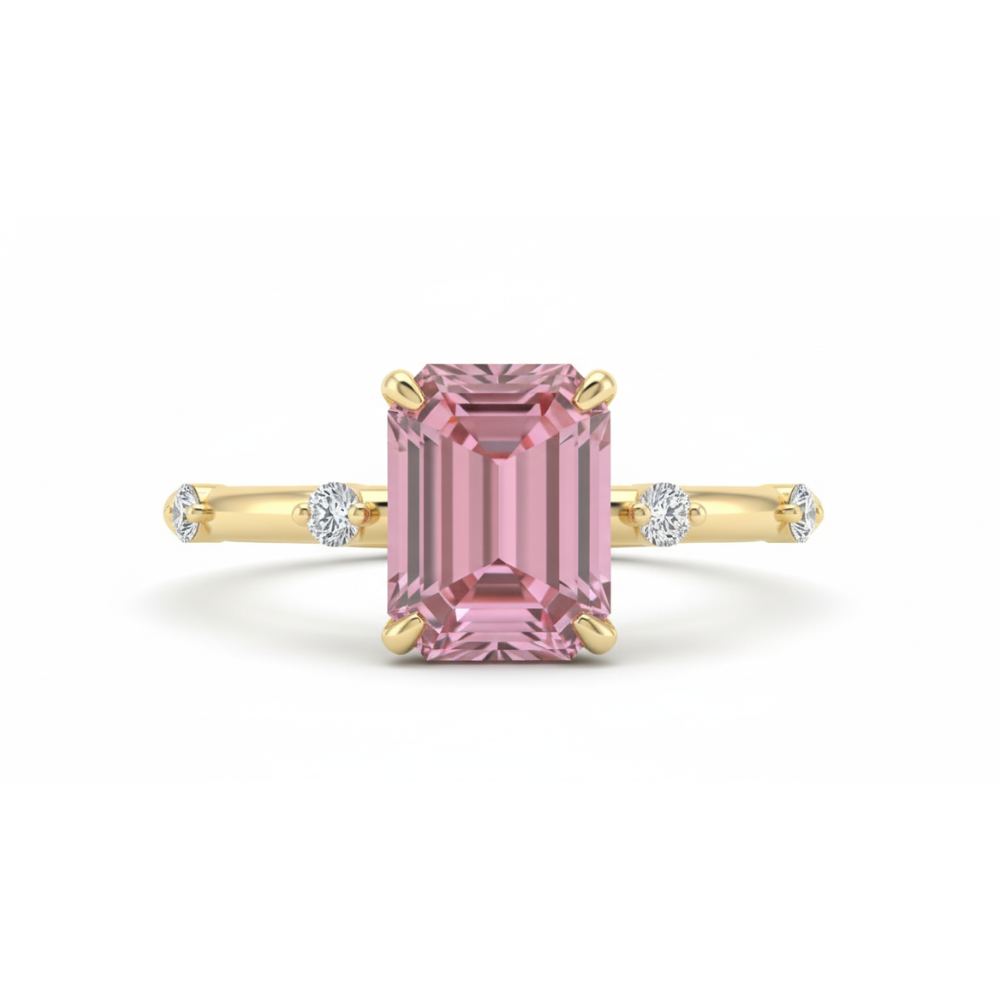 Pink Emerald Cut Lab Created Diamond, Engagement Ring Forever For Love