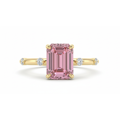 Pink Emerald Cut Lab Created Diamond, Engagement Ring Forever For Love