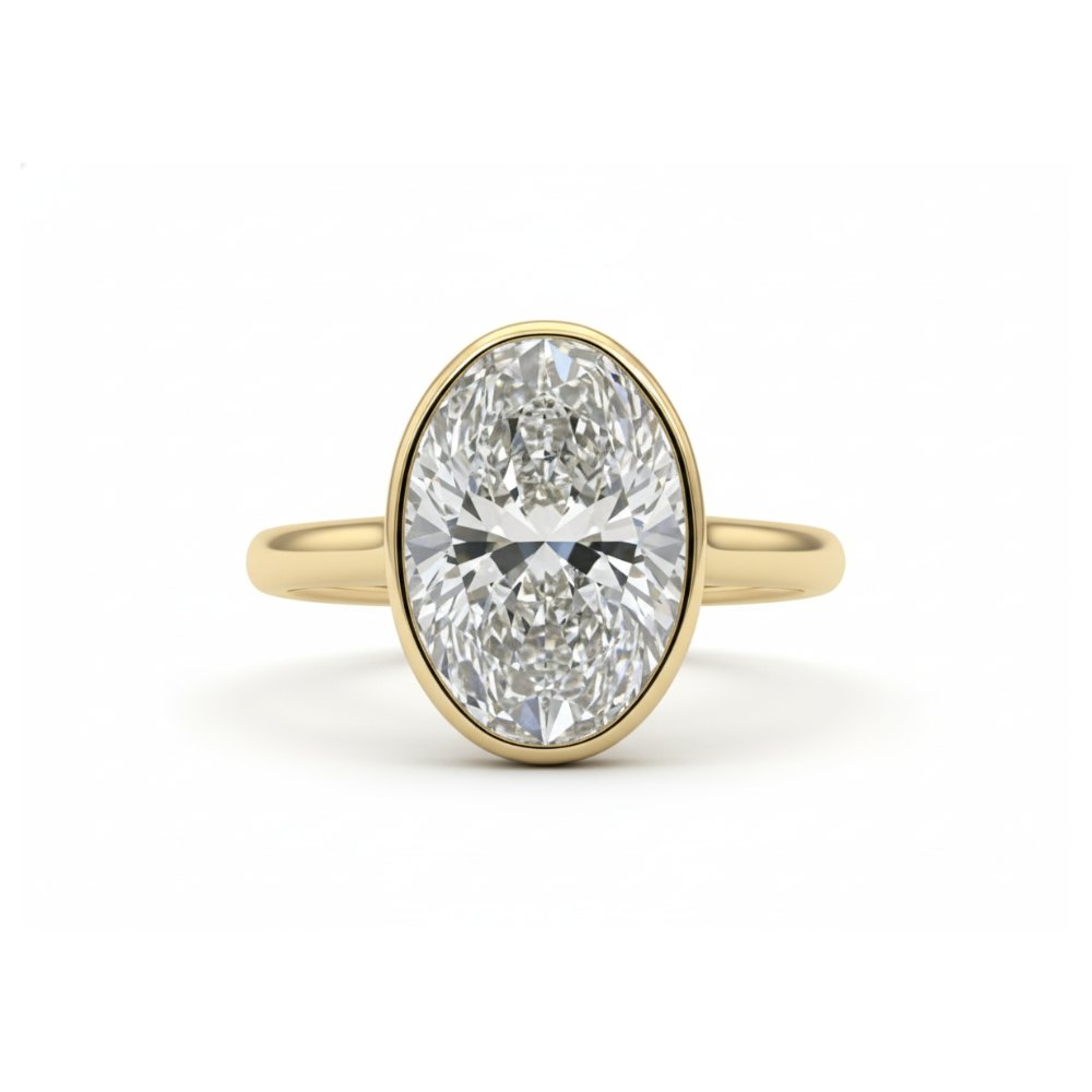 3 Carat D VVS1 Oval Lab Grown Diamond Bezel Engagement Ring Forever For Love
