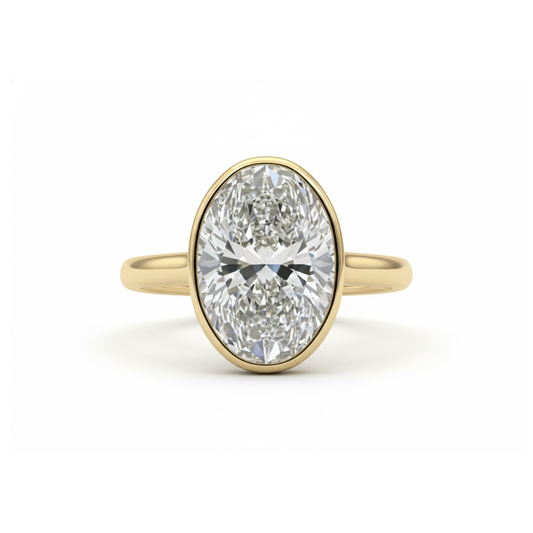 3 Carat D VVS1 Oval Lab Grown Diamond Bezel Engagement Ring Forever For Love