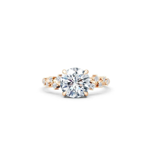 Vintage Round Diamond Engagement Ring with a Geometric Accent Band - Round