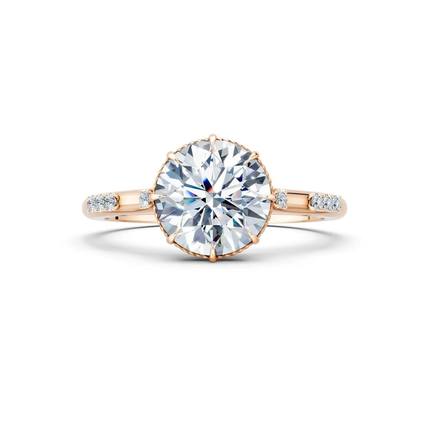 Vintage Round Diamond Milgrain Engagement Ring with Diamond Accents - Round