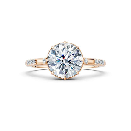 Vintage Round Diamond Milgrain Engagement Ring with Diamond Accents - Round
