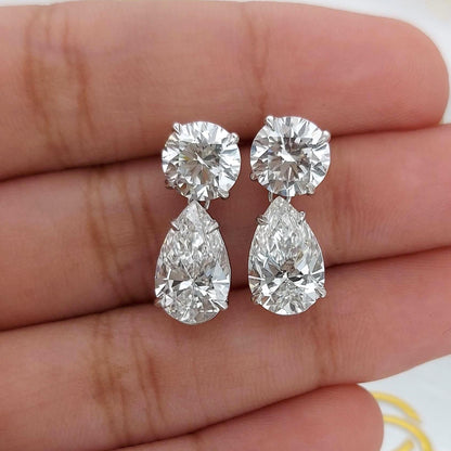 6 Karat Gesamtgewicht, Farbe E, Reinheit VVS2, IGI-zertifizierte Lab-Grown Diamant-Ohrringe mit Rund- und Tropfenschliff, 14 Karat Weißgold, perfektes Geschenk für sie.