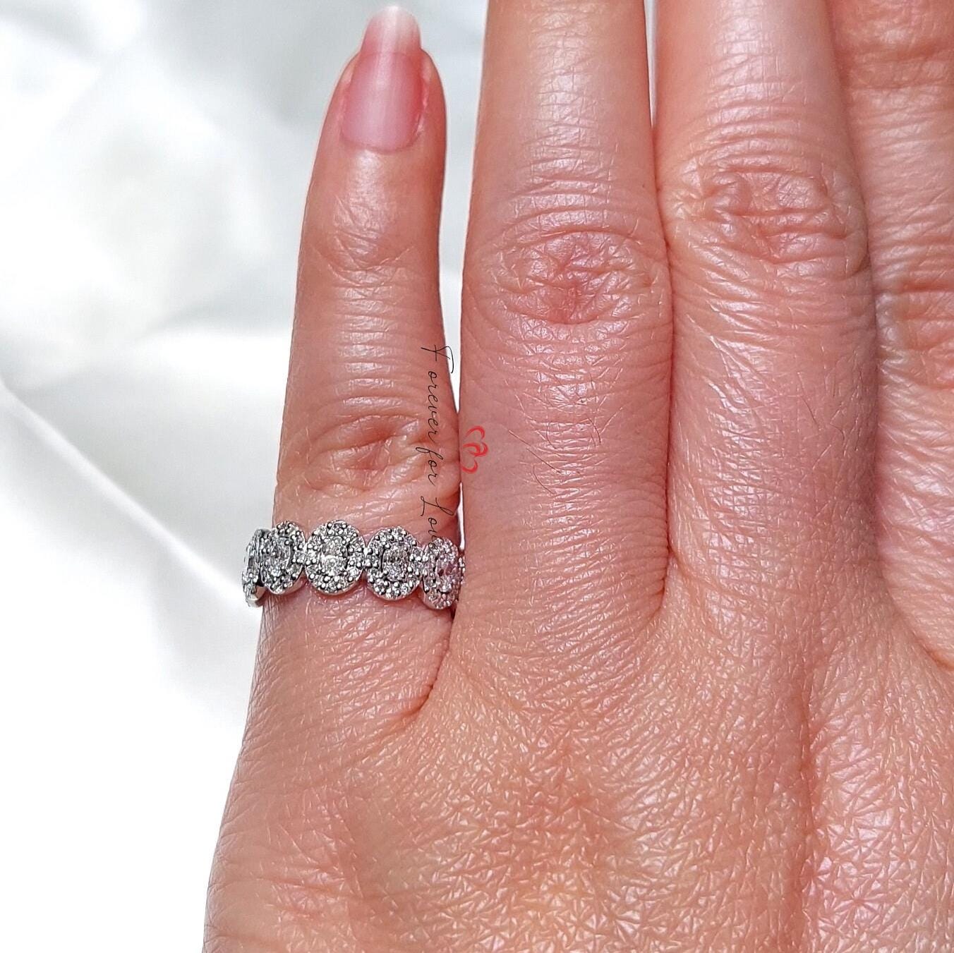 Halo Oval Diamond Wedding Eternity Band, 3*2mm Each Full Eternity 14K Gold Lab Grown Band / Oval Diamond Anniversary Band For Women.