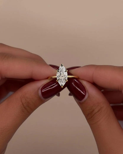 1.5 Ct IGI Certified Marquise Lab Diamond Hidden Halo Engagement Ring