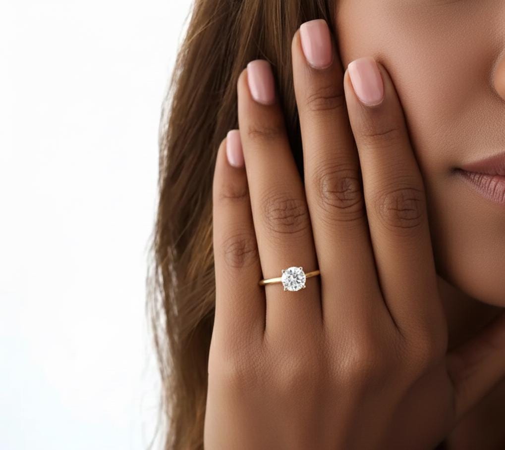 1 Carat Round Cut IGI Certified E, VVS2 Lab Grown Diamond Solitaire Ring Engagement Ring, yellow Gold Gold Promise Ring Gift for her