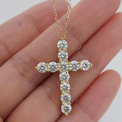 14k massive Gold Diamant Kreuz Halskette für Damen, Diamant Kreuz Anhänger, religiöser Schmuck, christlicher Glaubensanhänger, Kreuz Geschenk für Damen