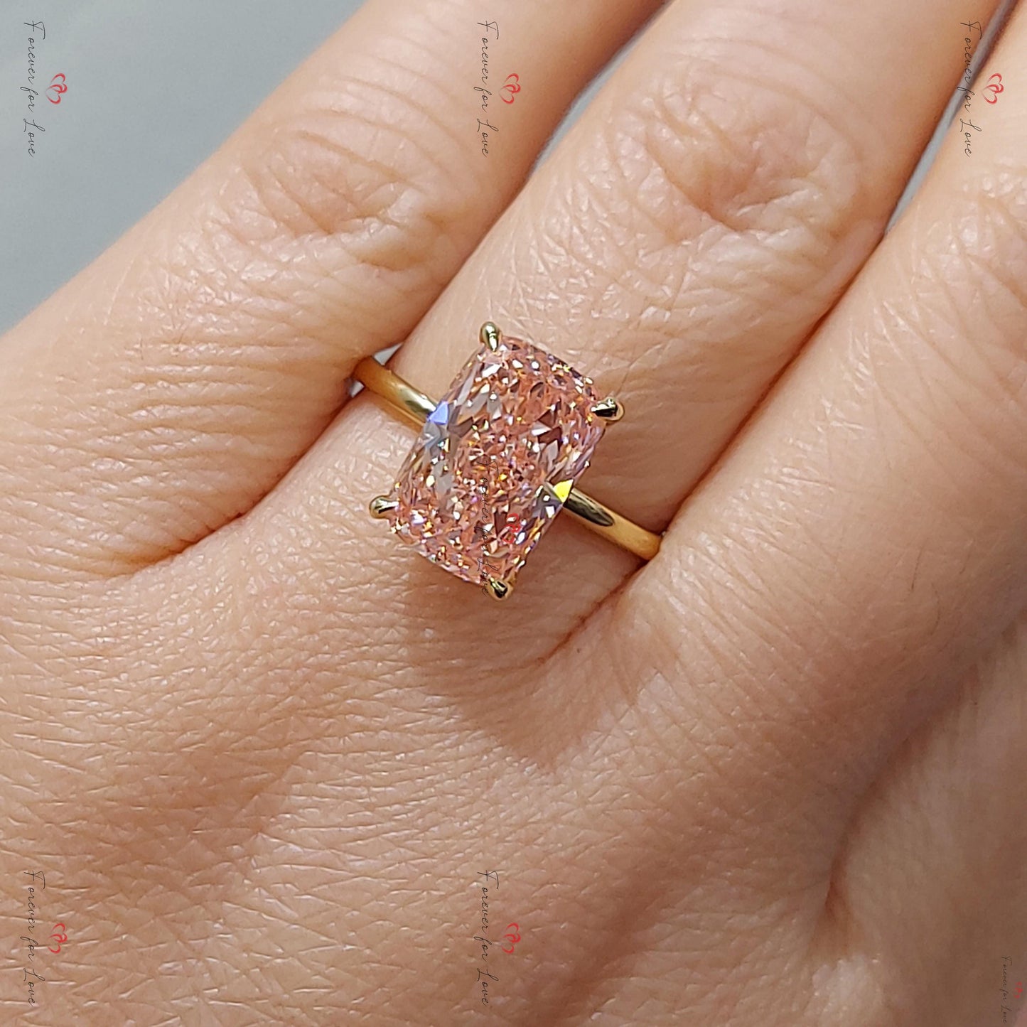 4 Ct IGI Certified Fancy Pink Cushion Lab Diamond Engagement Ring Cushion cut 1Ct Moissanite Brilliant Cut engagement ring in 935 Argentium Silver — custom handcrafted by Forever For Love