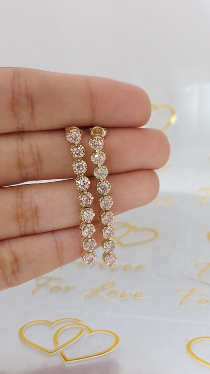 14k Roségoldene, im Labor gezüchtete Hängeohrringe, rosafarbene Saphir-Ohrringe, baumelnde, im Labor gezüchtete Steine, 14k Gelb-, Weiß-, Roségold-Paar Ohrringe.