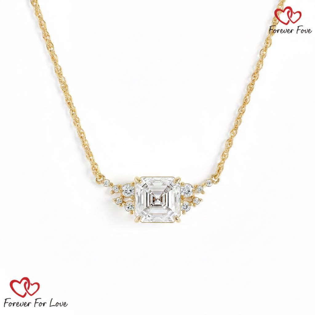 2 Karat E/VVS2 IGI-zertifizierter Asscher-Schliff Diamant Solitaire-Anhänger mit Kette. 14k Gelbgold, im Labor gezüchteter Diamant, perfektes Geschenk Moissanite engagement ring in Gold or Platinum — custom handcrafted by Forever For Love