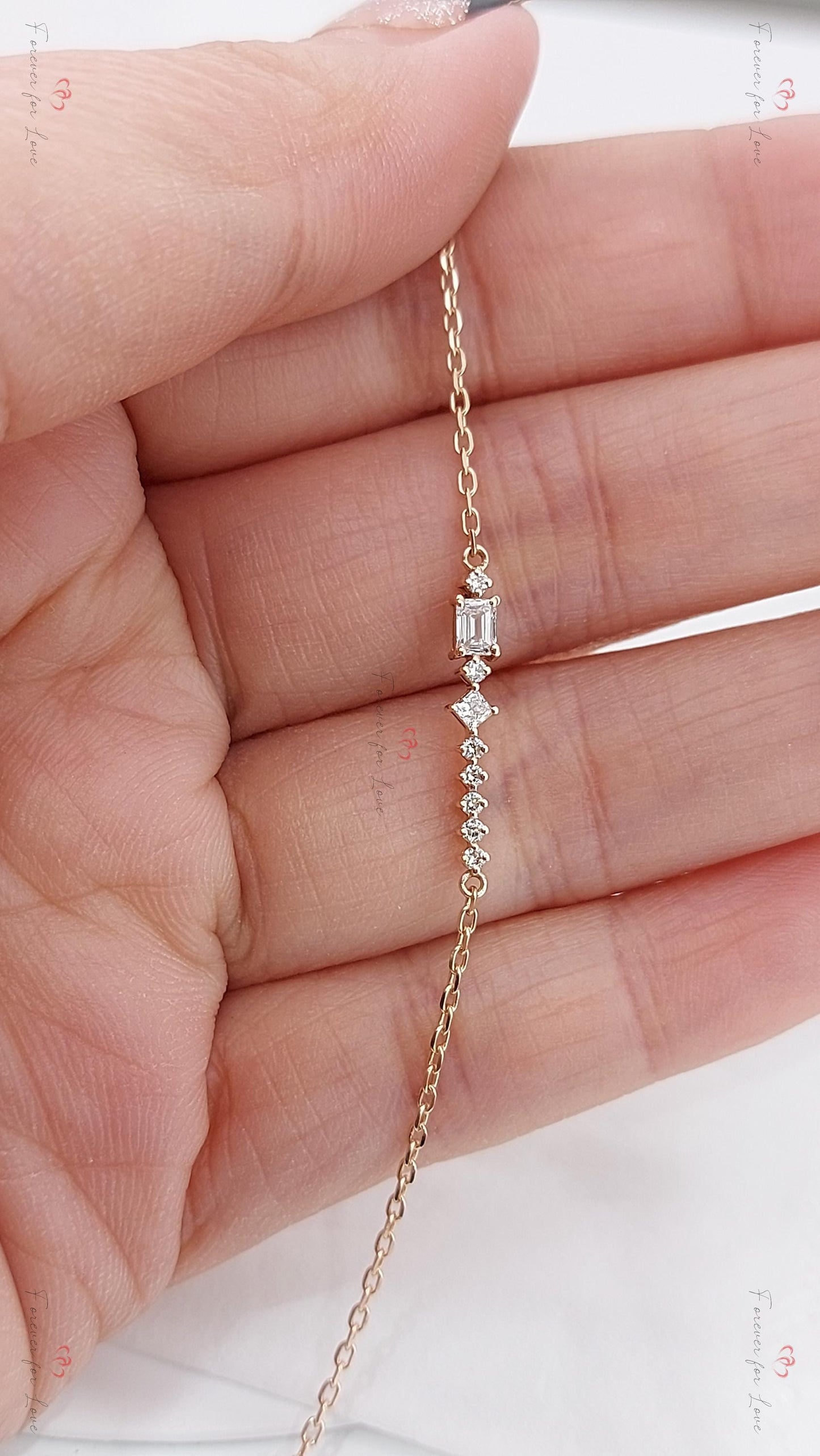 Minimalist Mix Shaped Dainty Bracelet - Handmade Jewelry Moissanite engagement ring in Gold or Platinum — custom handcrafted by Forever For Love