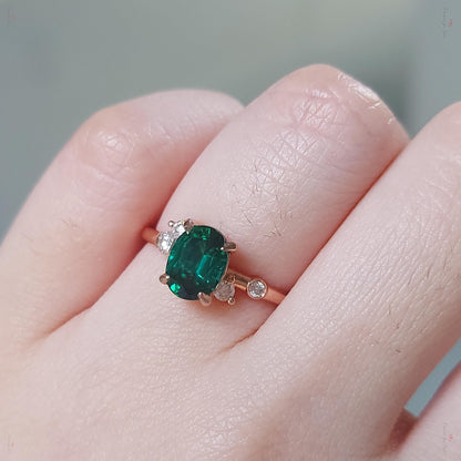 Oval Diamond, Emerald Engagement Ring