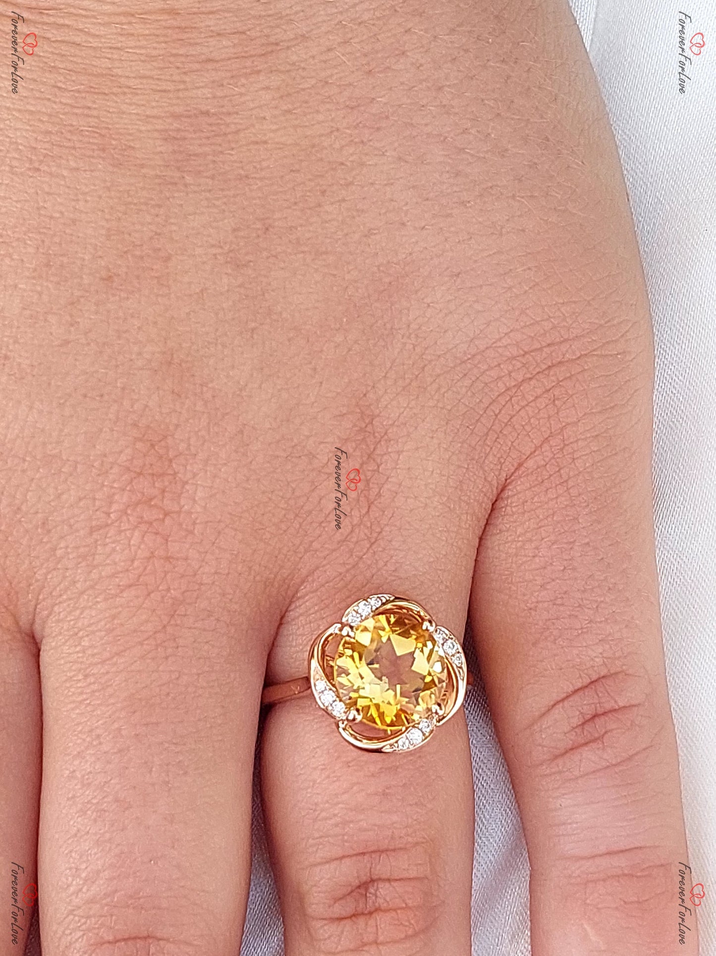 Round Natural Diamond, Citrine Ring Round cut Moissanite engagement ring in Gold or Platinum — custom handcrafted by Forever For Love